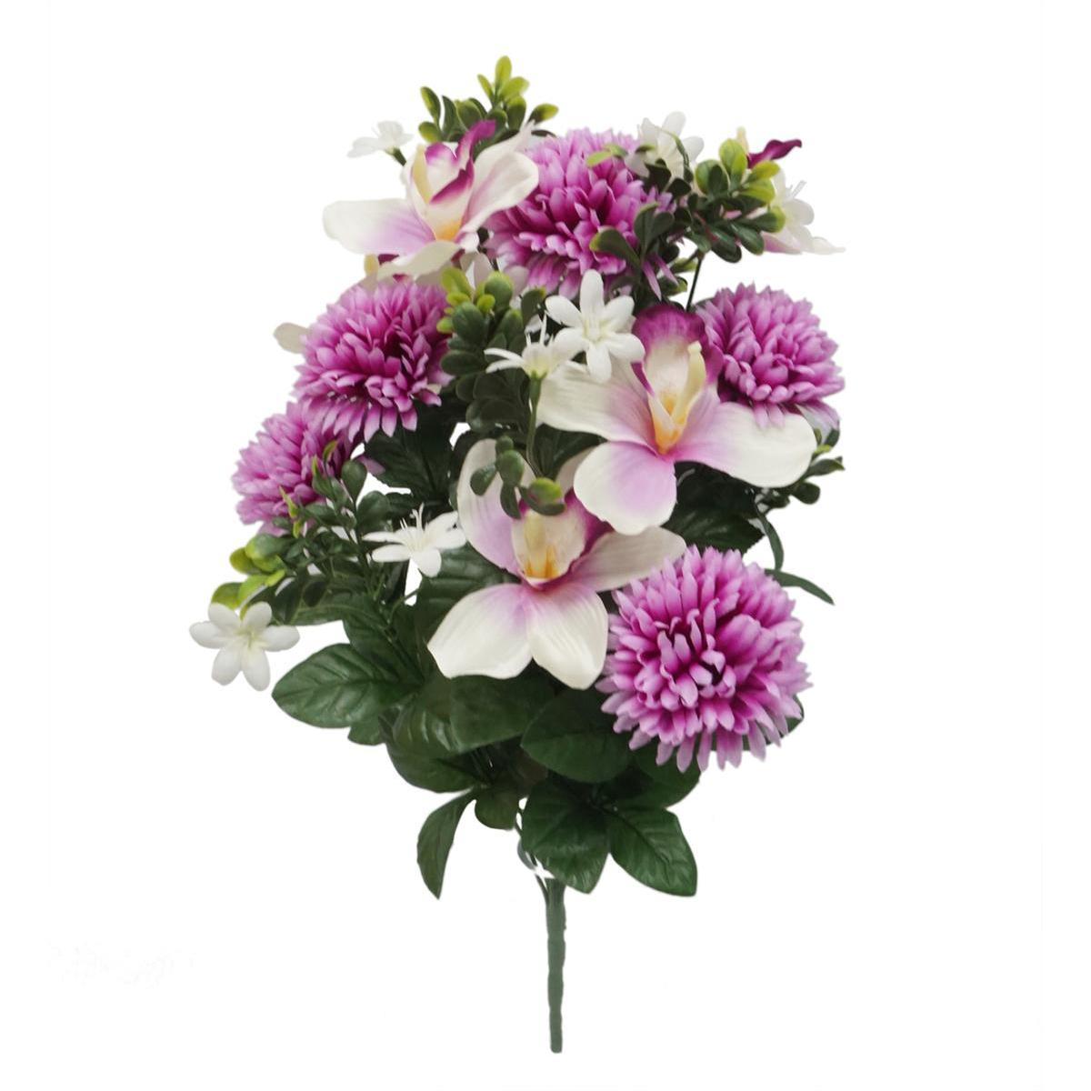 Bouquet de pomponnettes et d'orchidées - 2 couleurs