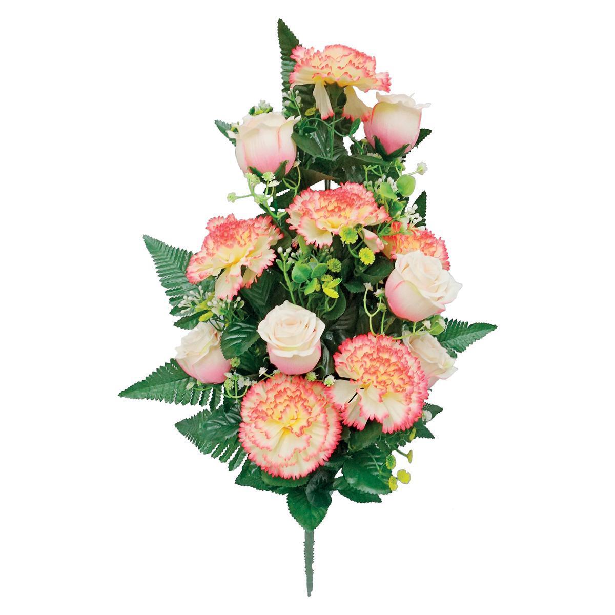 Bouquet d'œillets et de roses synthétiques - H 62 cm - Différents coloris - Multicolore