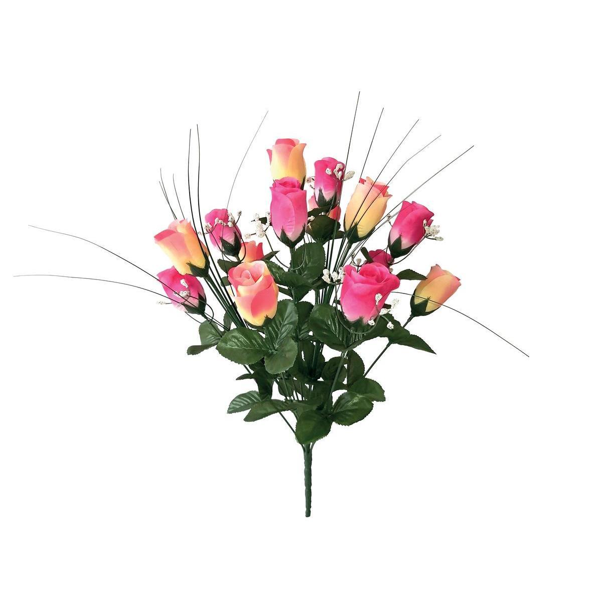 Bouquet de roses et gypsophiles - H 48 cm - Différents coloris