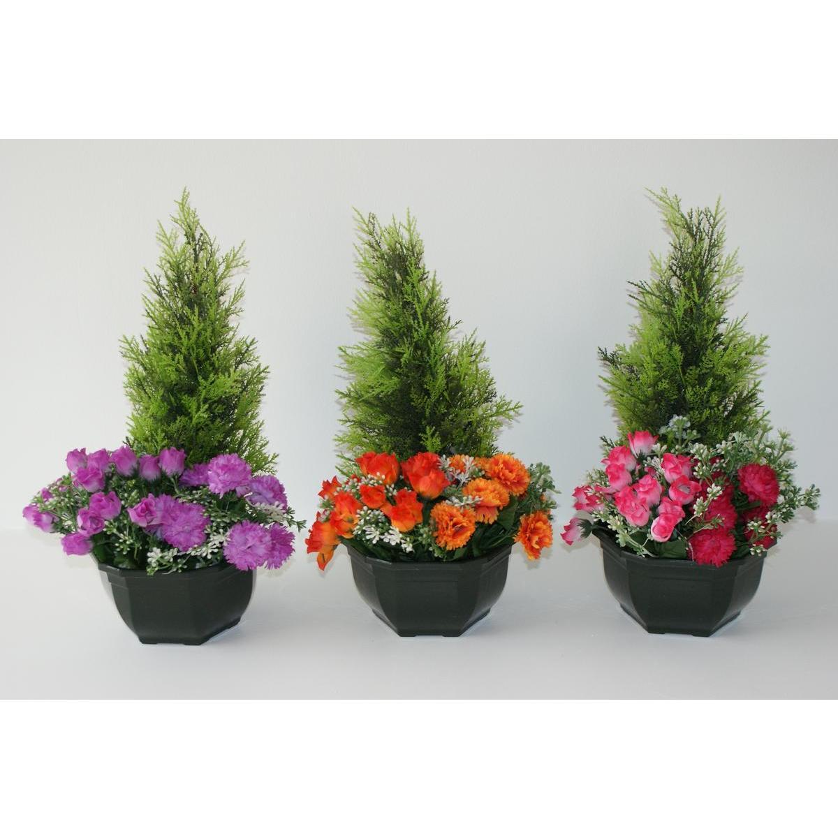 Cyprès et roses artificiels en coupe - ø 17 x H 40 cm - Différents modèles - Multicolore