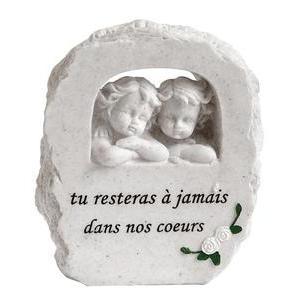 Plaque funéraire couple d'anges dans rocher