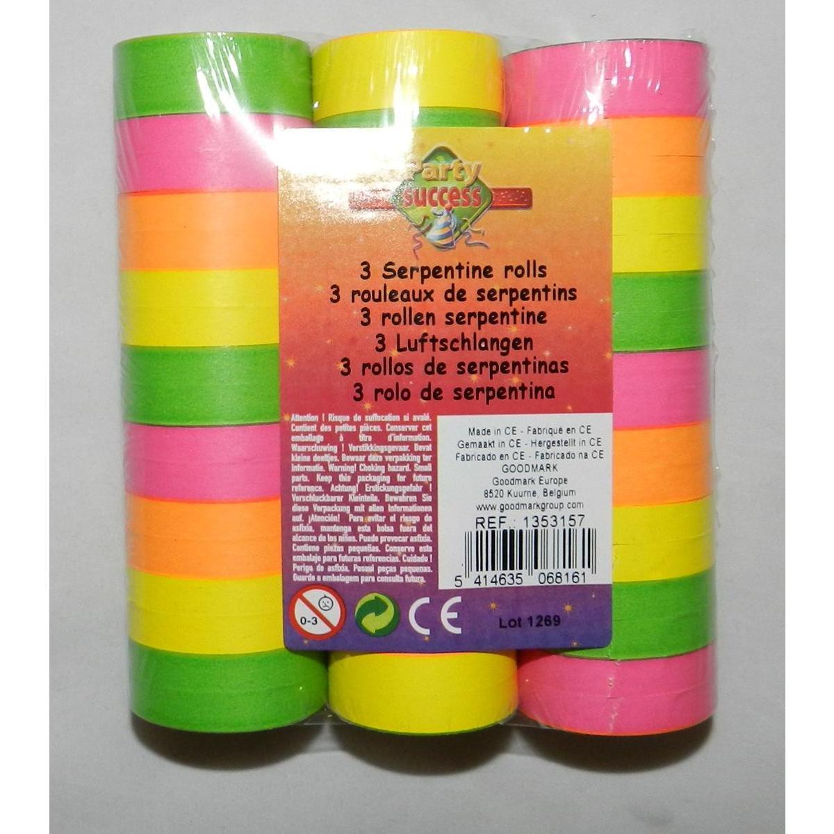 3 rouleaux de serpentins fluo