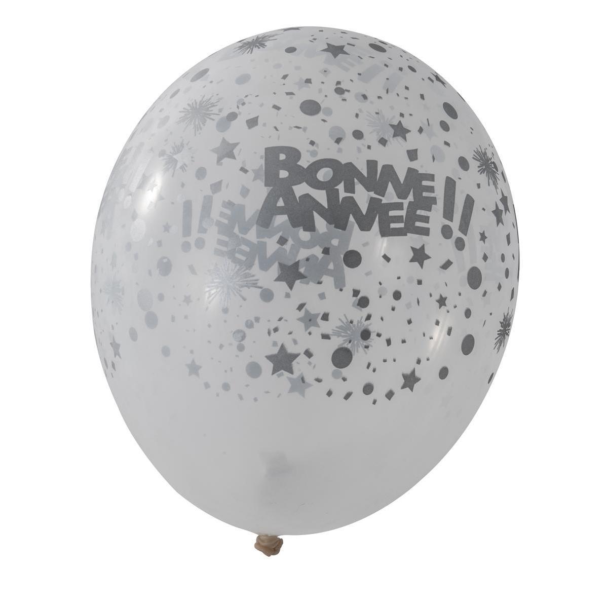 ballon transparent  bonne annee 30 cm x6 argent