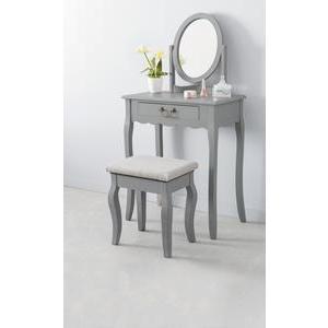 Coiffeuse 1 tiroir + miroir - 66 x 36,5 x H 127 cm - Gris