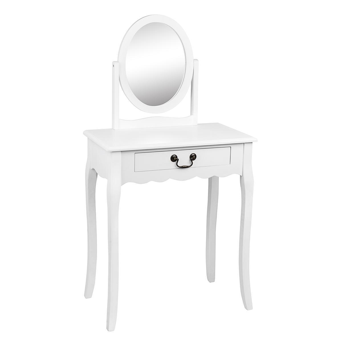 Coiffeuse 1 tiroir + miroir - 65 x 37 x H 127 cm - Blanc - K.KOON