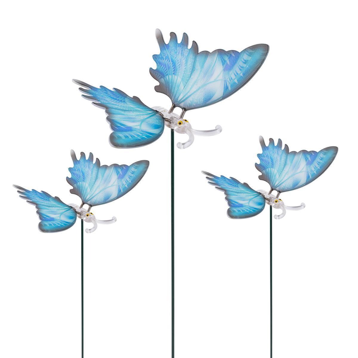 3 papillons sur pique - Bleu, blanc