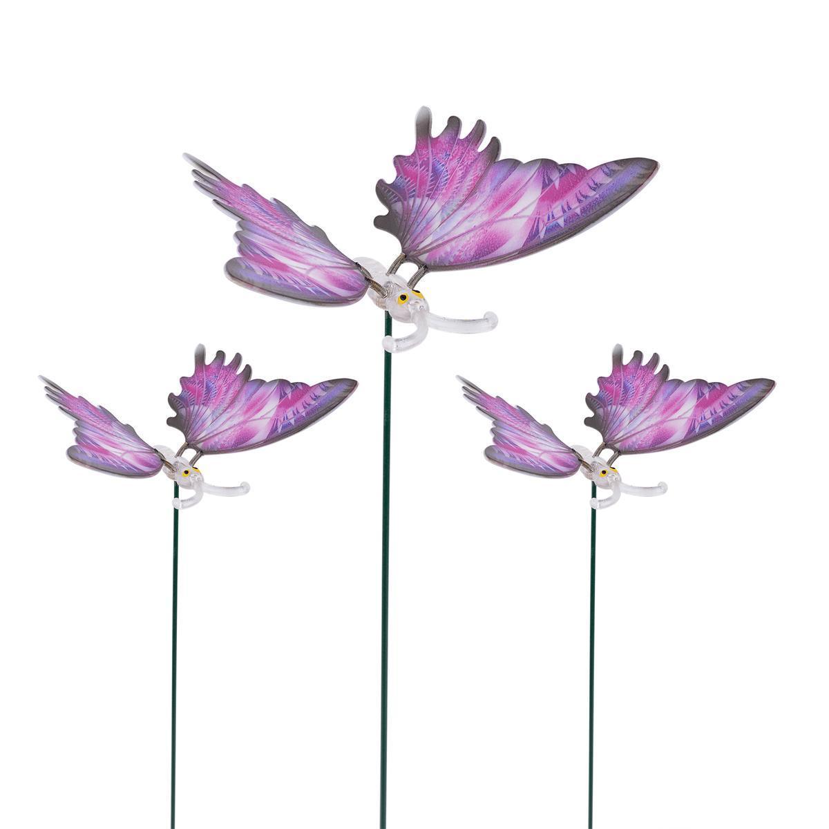 3 papillons sur pique - Violet, blanc