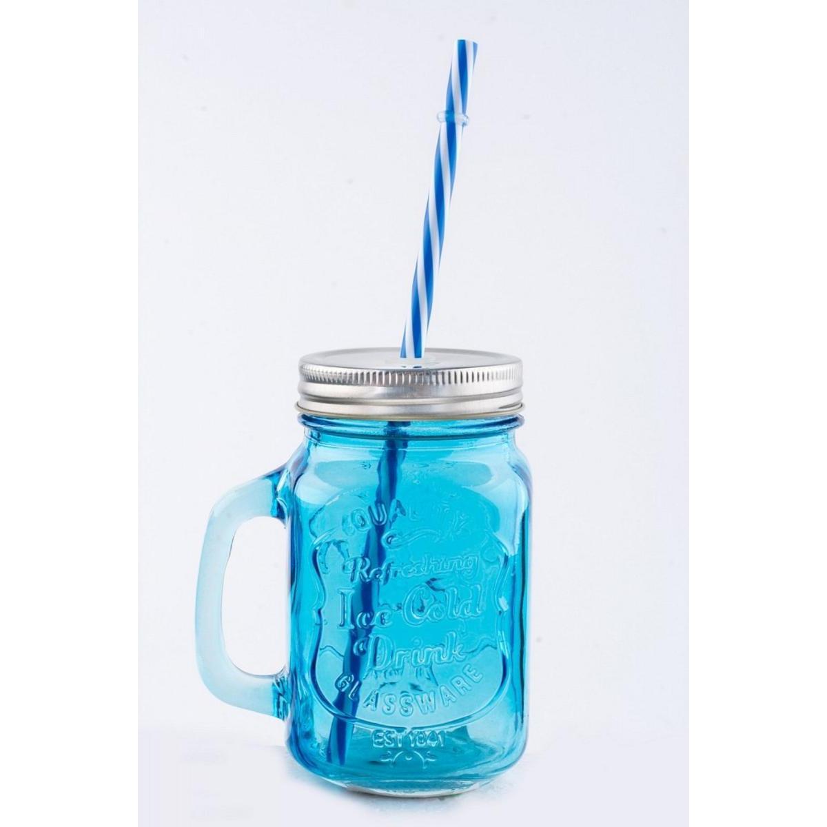 Verre Mason avec paille - Bleu