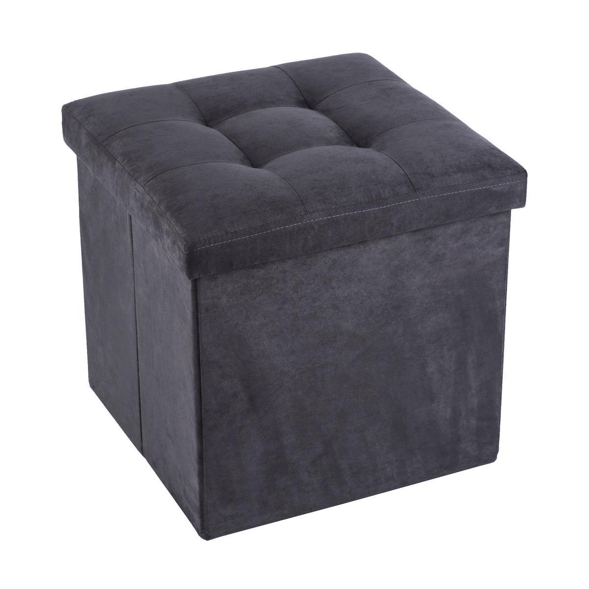 Pouf-coffre pliant Malo - 38 x L 38 x H 38 cm - Gris - K.KOON