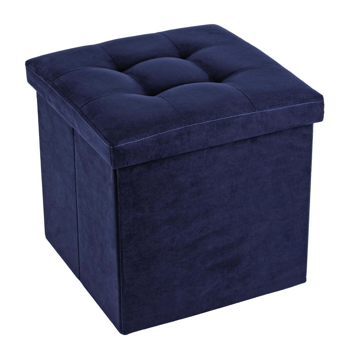 Coffre-pouf pliant effet suédine - Différentes formats disponibles - 38 x 38 x 38 cm - Bleu marine