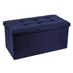 Coffre-banc pliant effet suédine - Différents formats disponibles - 76 x 38 x 38 cm - Bleu marine