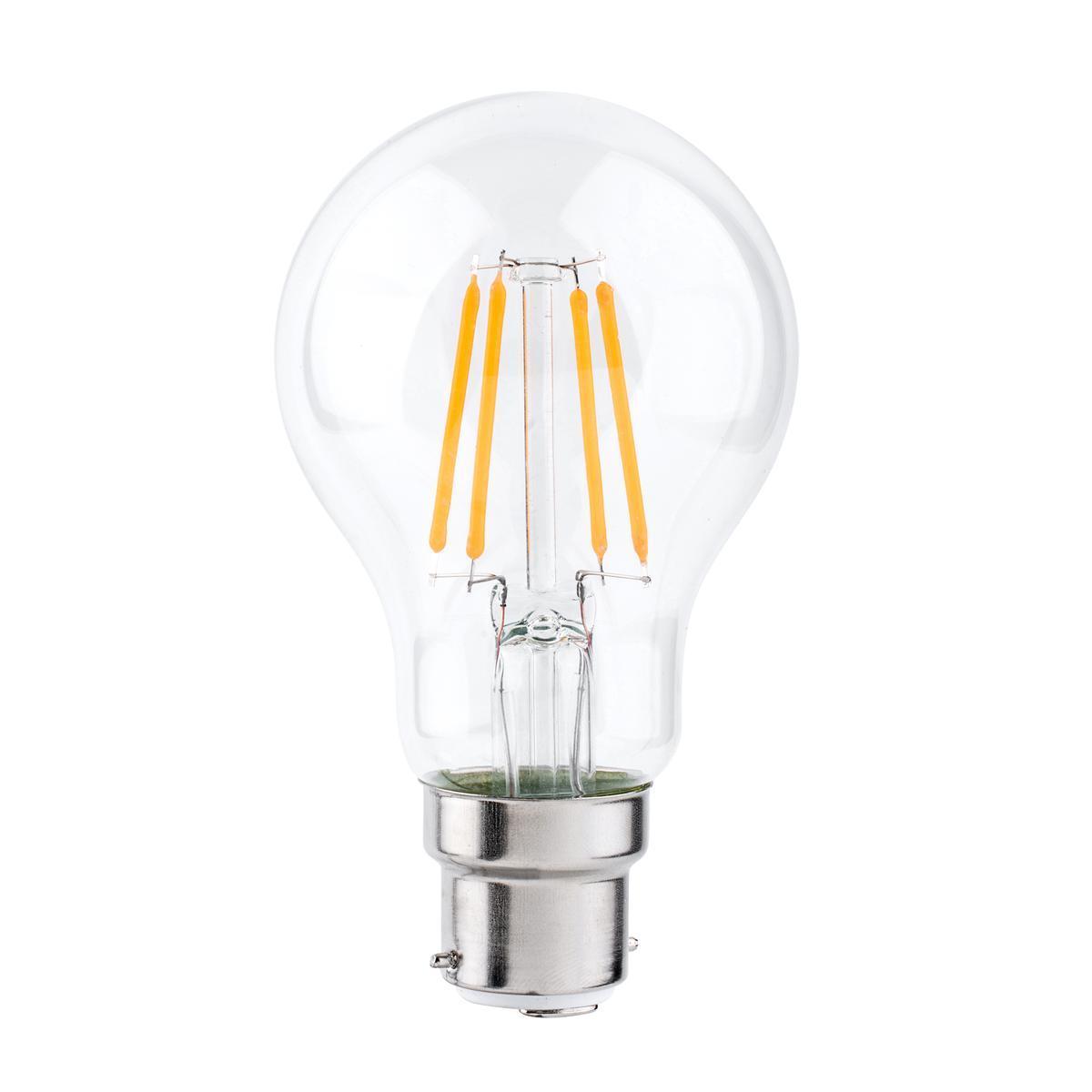 Ampoule à filaments LED A60 B22 - 800 LM - Transparent, blanc chaud