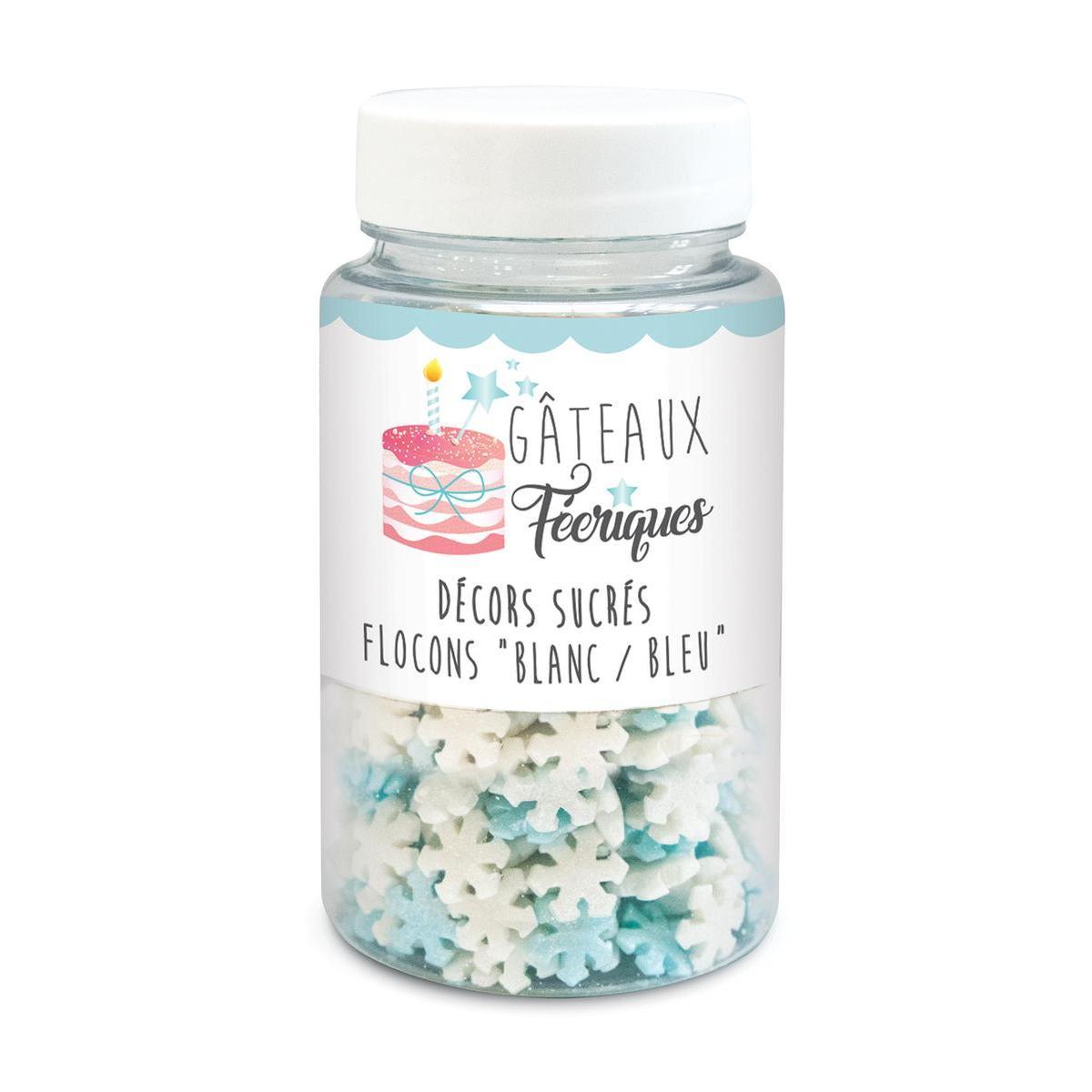 Pot à décors sucrés Flocons - 50 g - Blanc, bleu