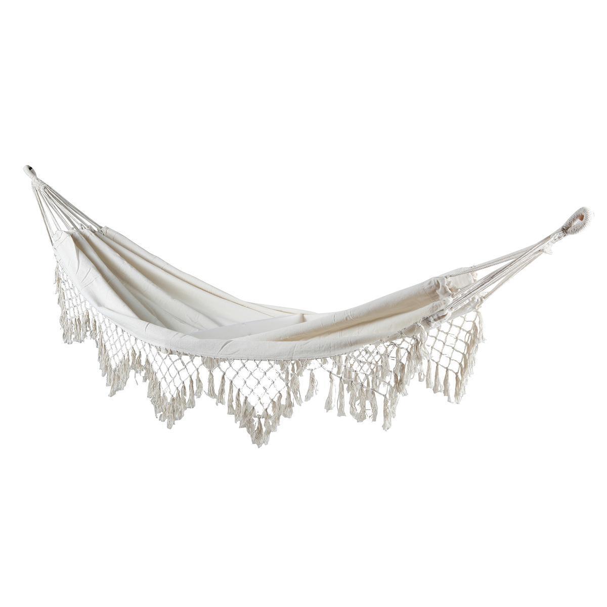 Hamac à franges India - L 200 x l 130 cm - Beige - MOOREA