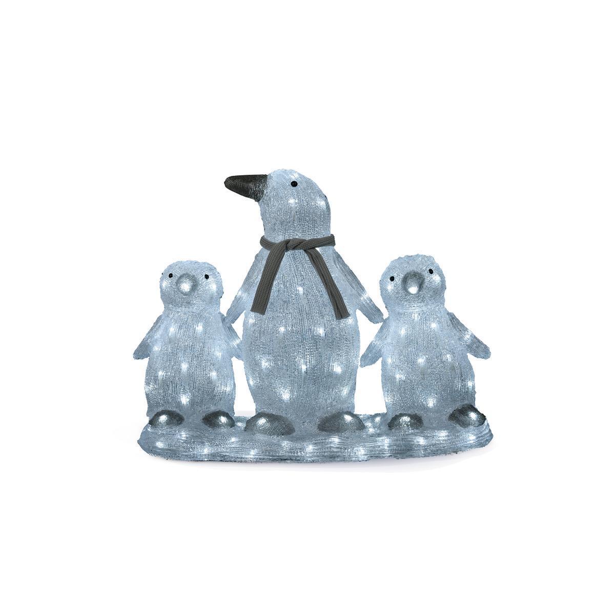 Silhouette électrique trio de pingouins - 60 x 25 x 50 cm - Gris, blanc froid