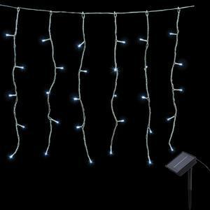 Guirlande électrique solaire rideau lumineux 100 LED - L 200 x H 50 cm - Blanc froid