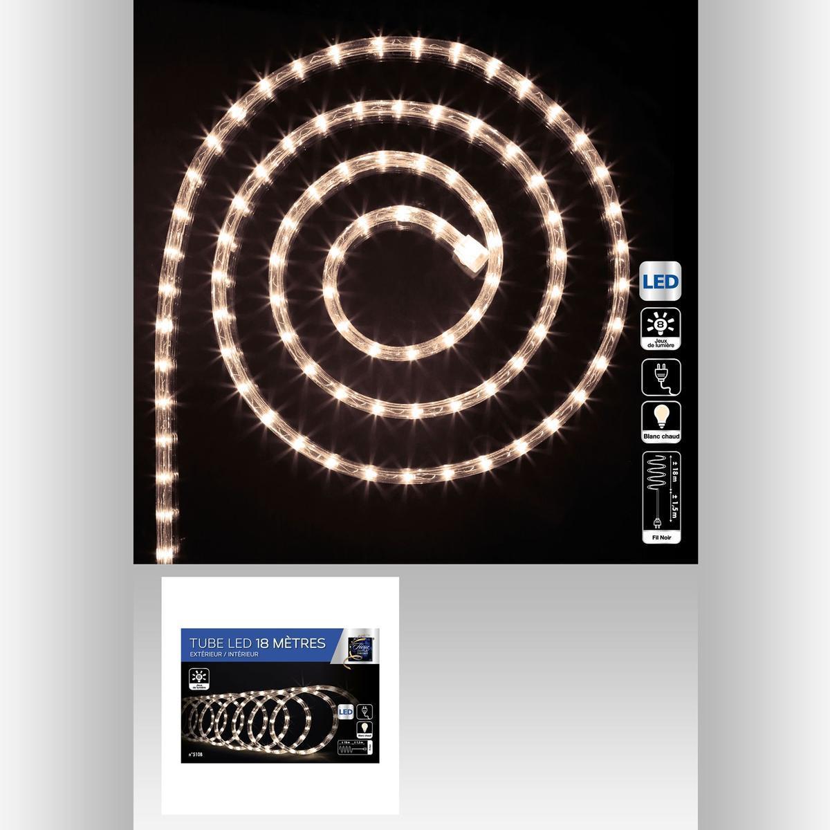Guirlande électrique tube LED - 18 m - Blanc chaud