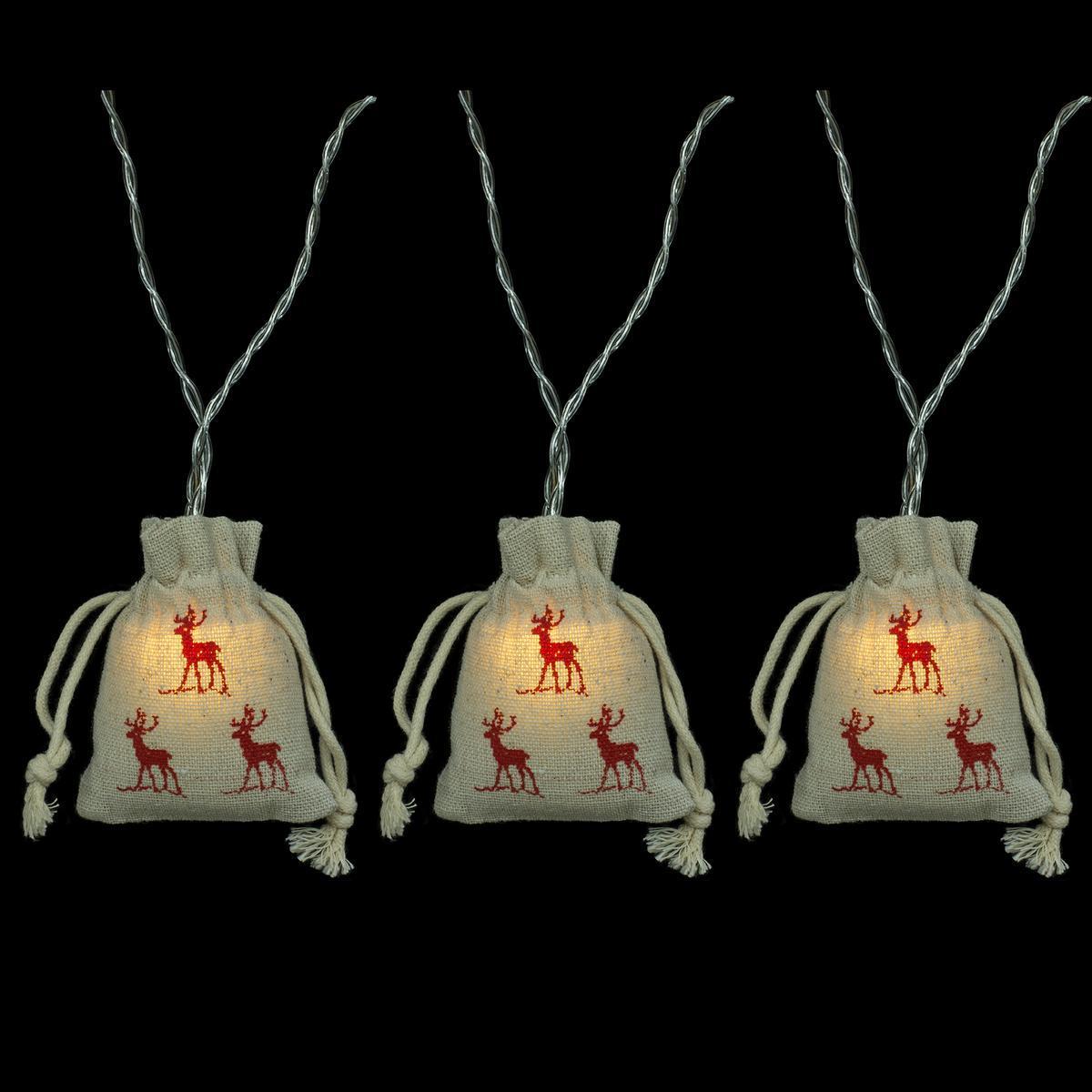 Guirlande électrique 10 sacs renne - 135 + 50 cm - Rouge, beige