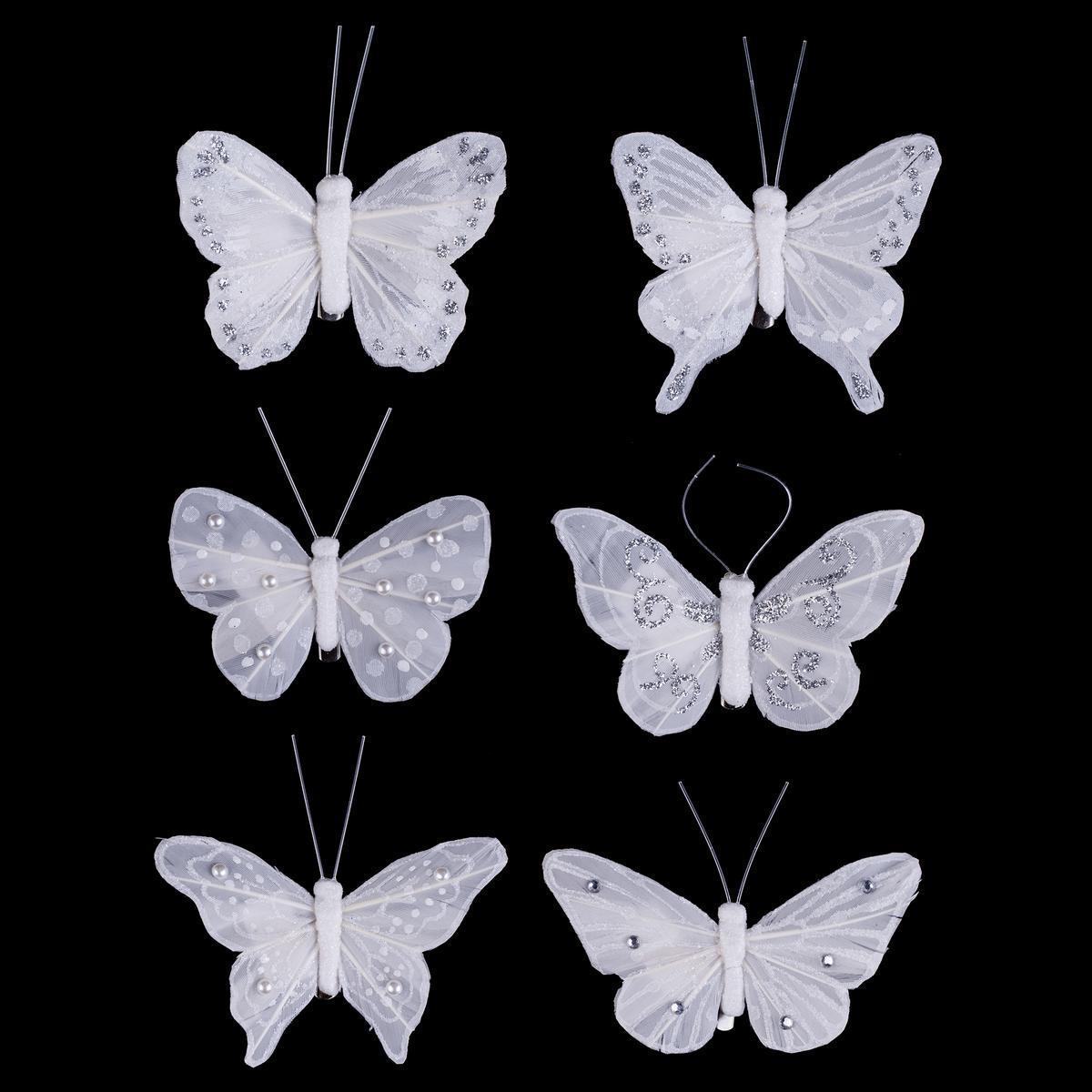6 pinces papillon - Blanc