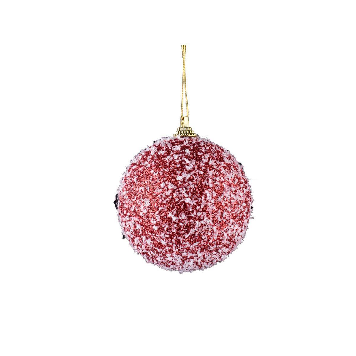 Boule de Noël enneigée - ø 8 cm - Rouge, blanc