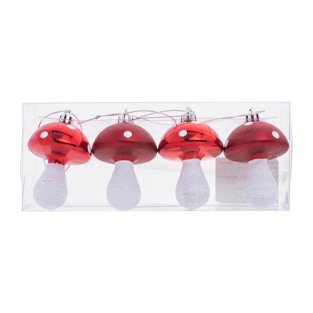 4 suspensions champignon - 5 x 7.5 cm - Rouge, blanc