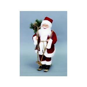 Père Noël au ski - H 50 cm - Marron, rouge, vert, blanc