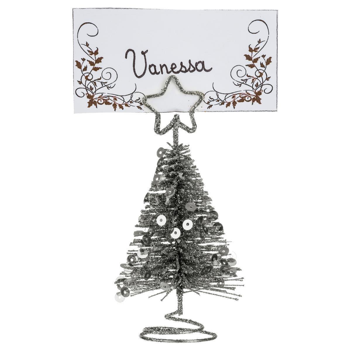 Marque-place sapin à sequins - ø 5 x H 10 cm - Argent