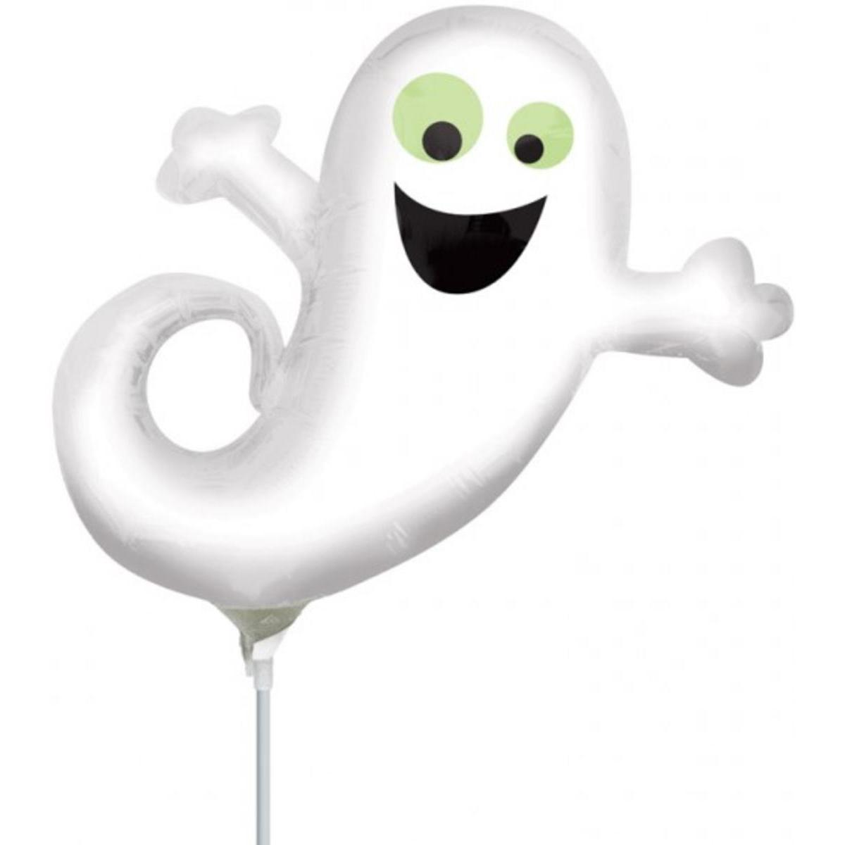 Ballon Halloween fantôme gonflable et sa tige - Blanc