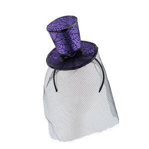 Serre-tête chapeau à voile en maille spécial Halloween - ø 16 x H 23 cm - Orange, noir