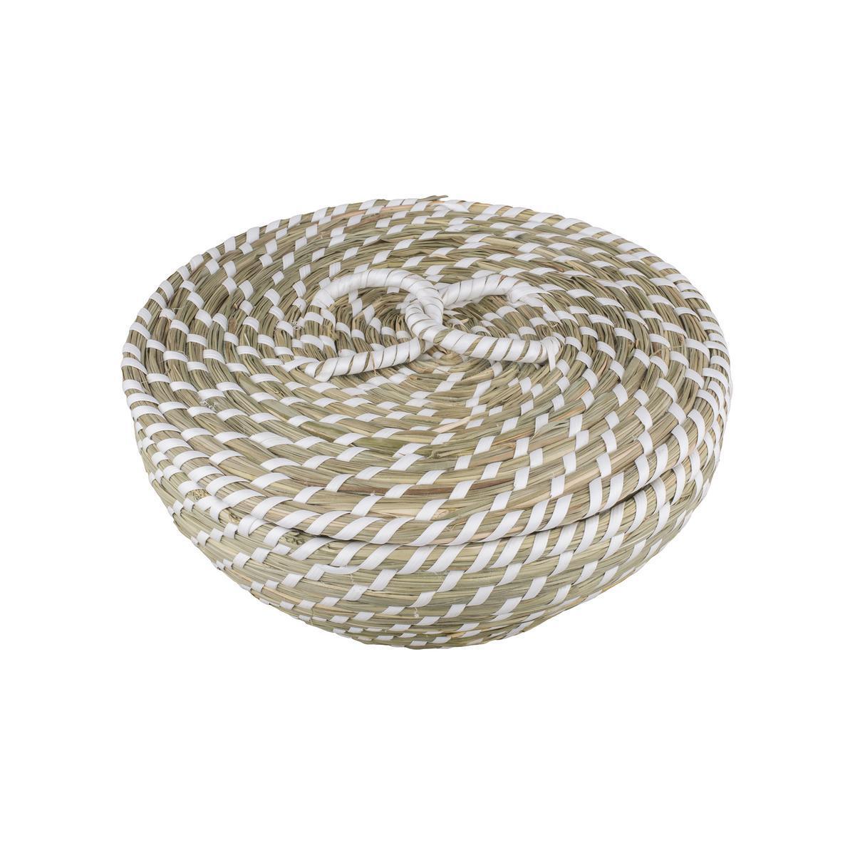 Panier tressé rond Ethnique - 22,5 x H 9,5 cm - Taille S