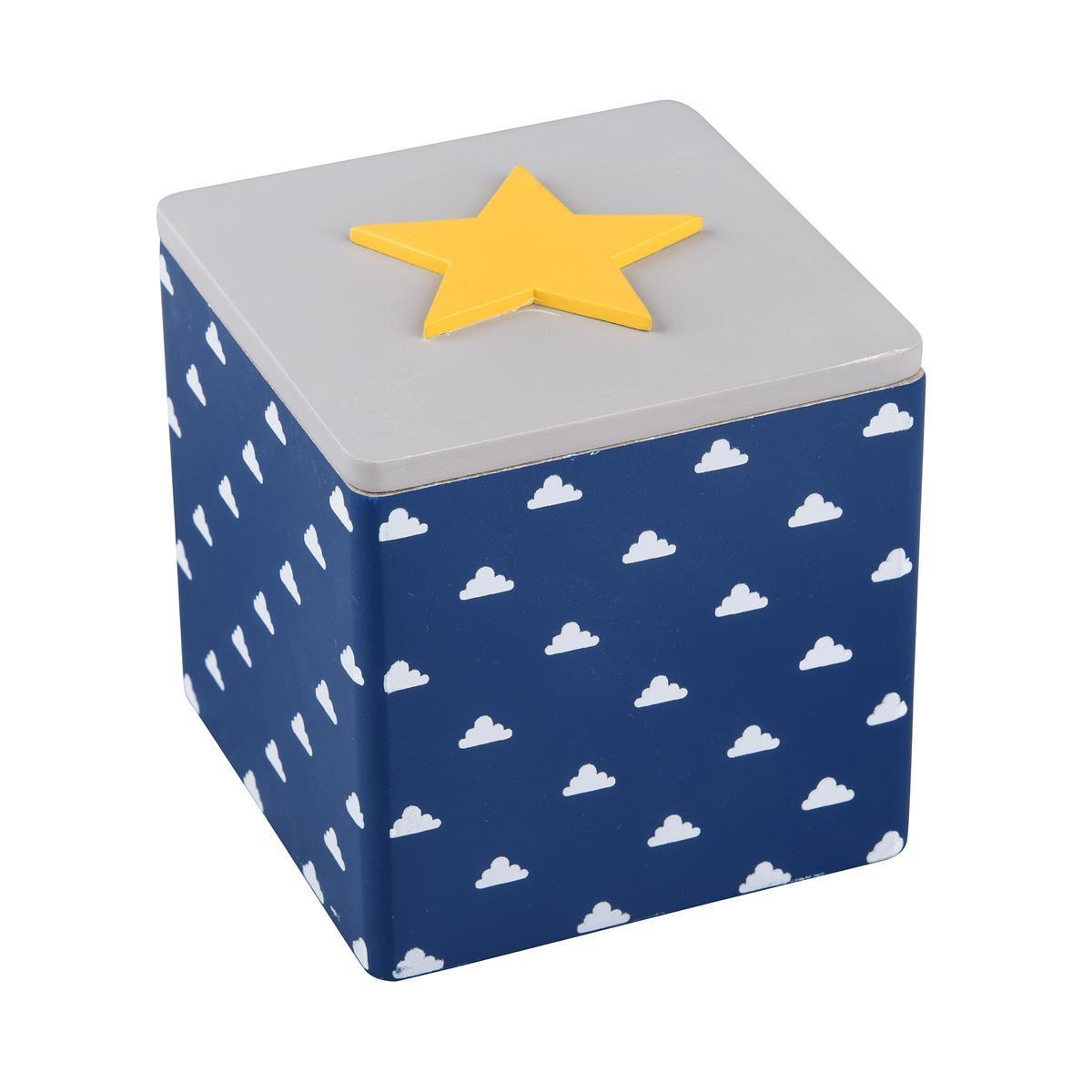 Boîte de rangement pour enfant étoile - 10.2 x 11.5 x H 10.5 cm - Bleu, jaune, blanc