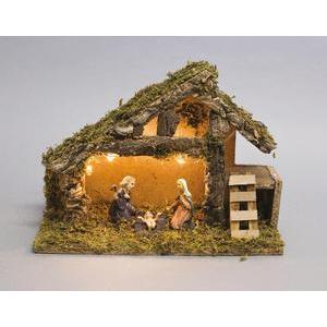 Crèche traditionnelle lumineuse avec santons - 31 x 12 x 21 cm - Multicolore