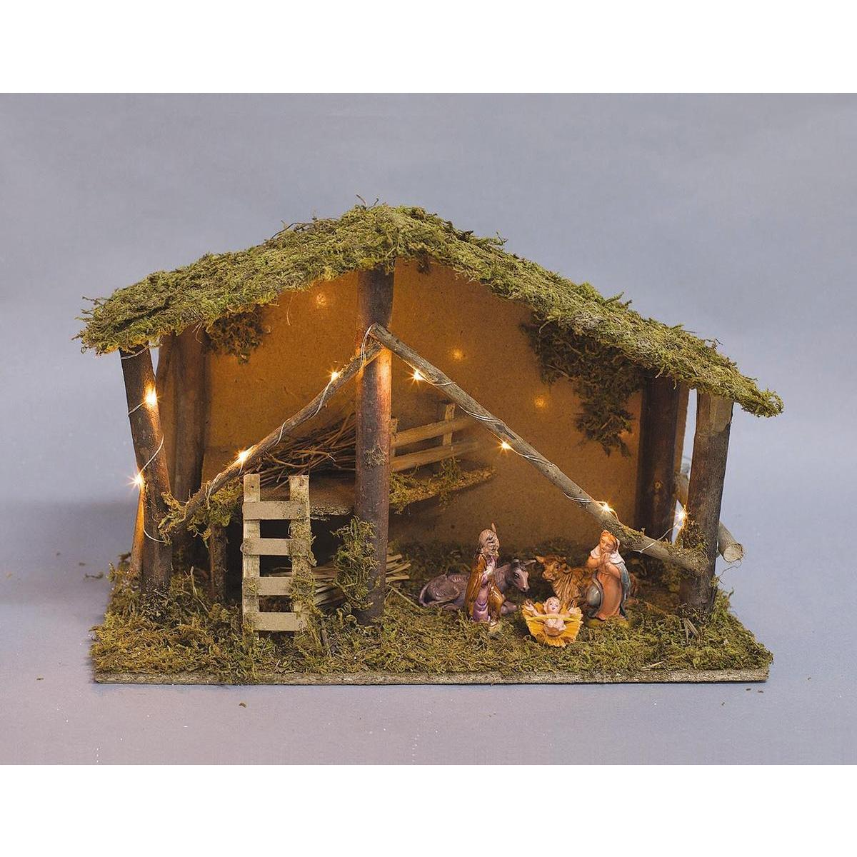 Crèche traditionnelle à LED avec 3 santons - 43 x 19 x 30 cm - Multicolore