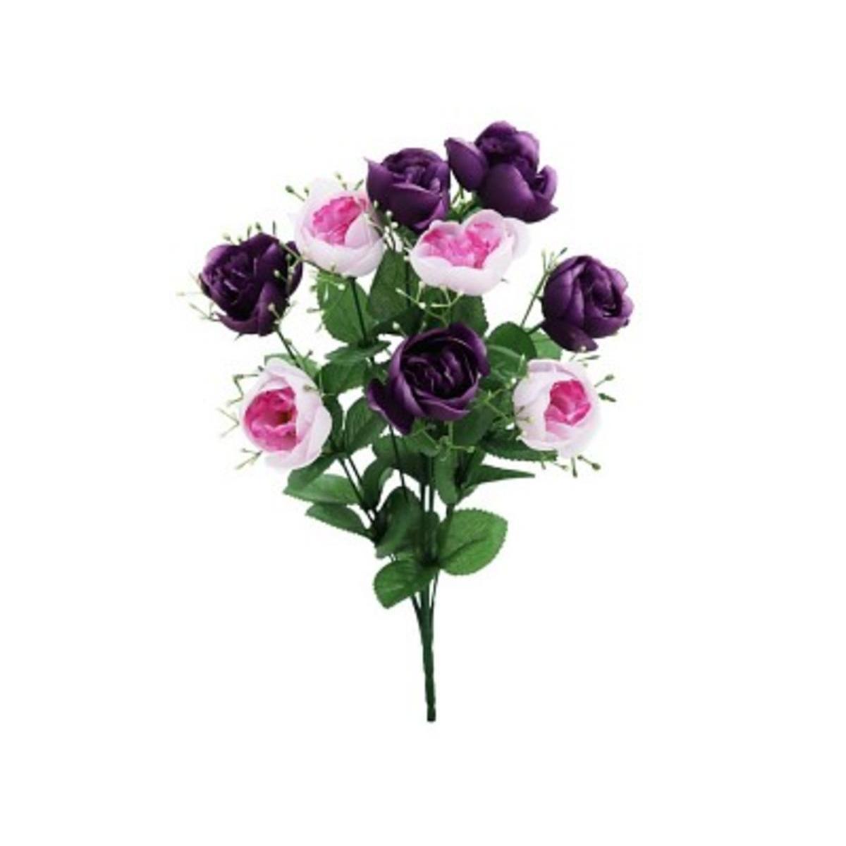 Bouquet de pivoines artificielles - H 46 cm - Différents coloris - Violet, vert, rose, rouge