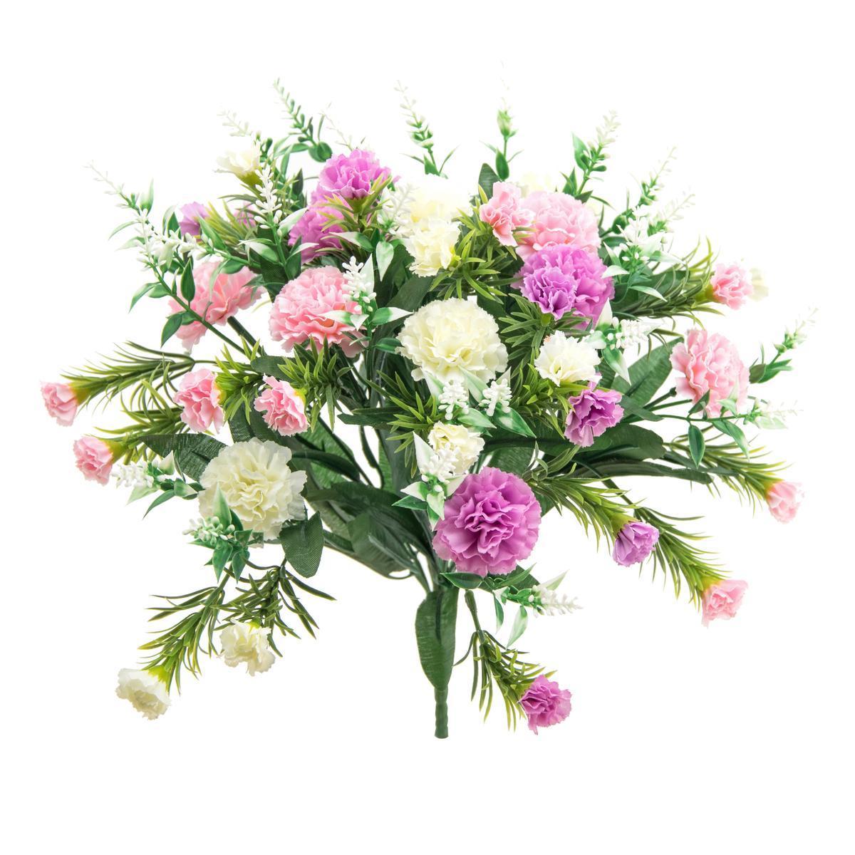 Bouquet de 36 œillets artificiels - H 31 cm - Différents coloris - Multicolore