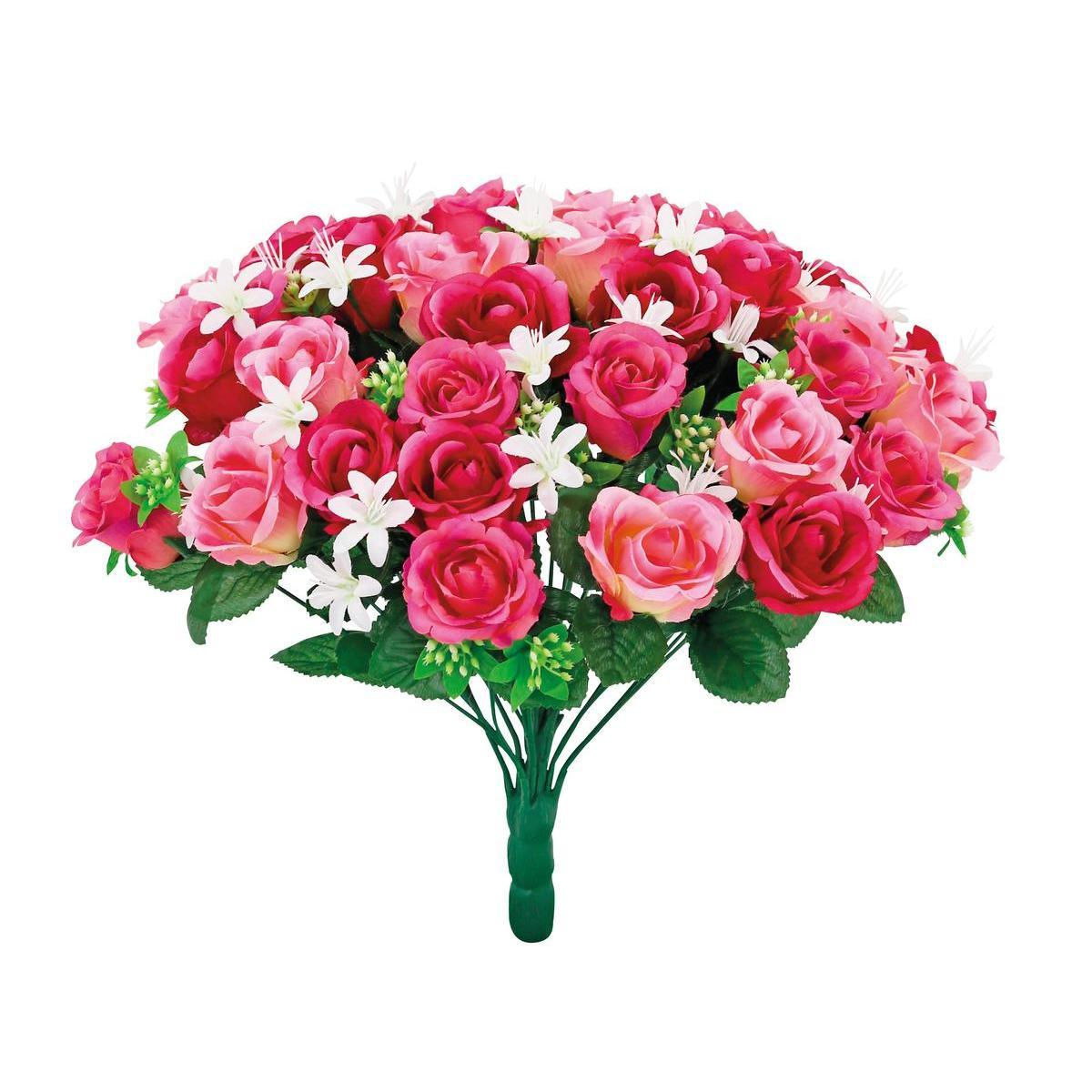 Bouquet de 36 boutons artificiels de roses rares - H 39 cm - Différents modèles - Rouge, vert, blanc