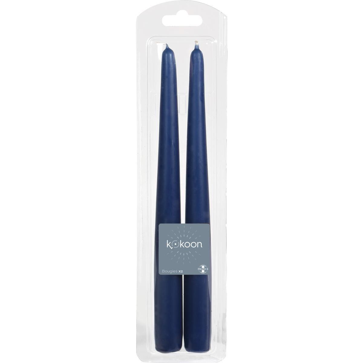 2 bougies non-parfumées flambeau - ø 2 x H 25 cm - Différents modèles - Bleu marine - K.KOON