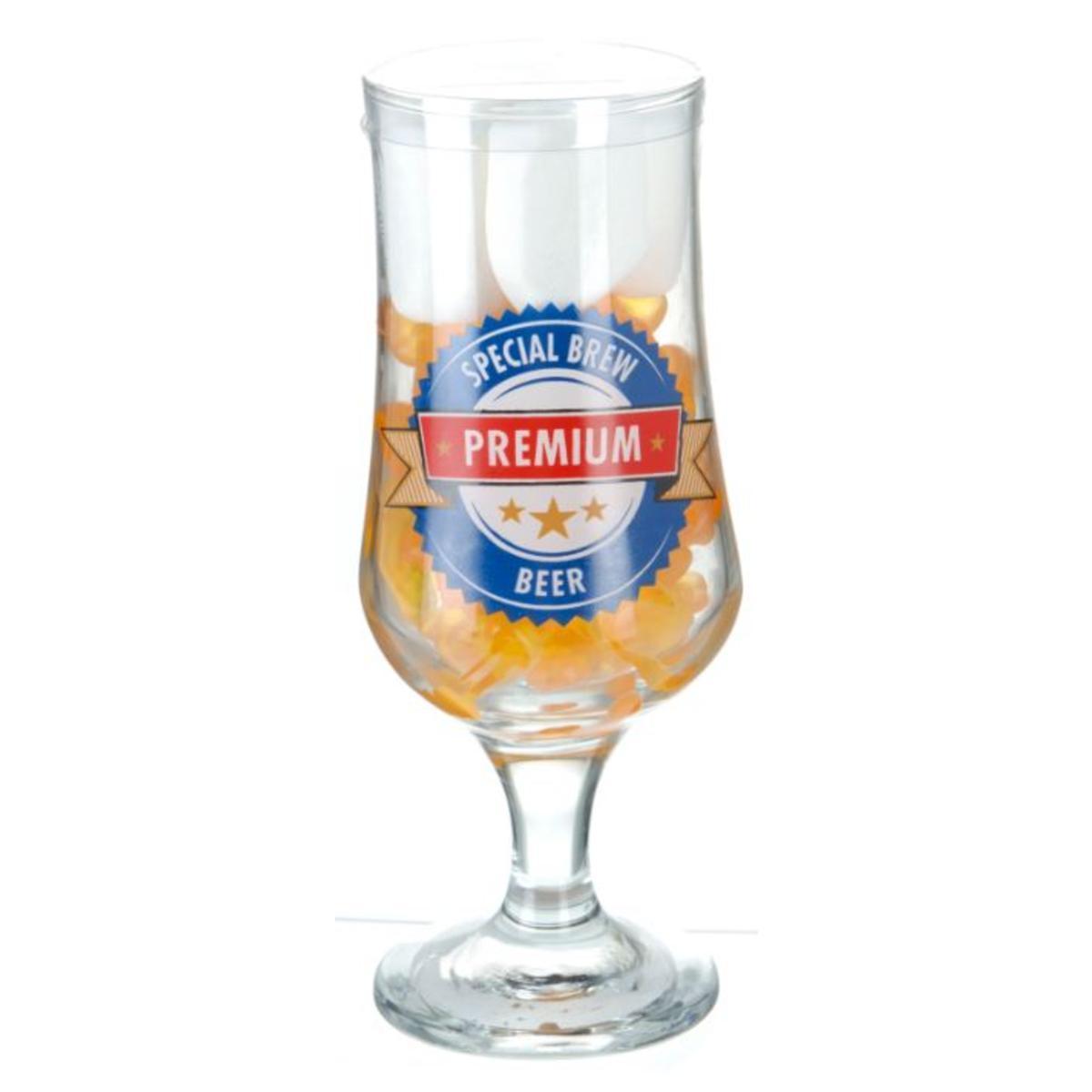 Verre à bière + bonbons 244 g - ø 6.5 x H 18 cm - Transparent, jaune, blanc