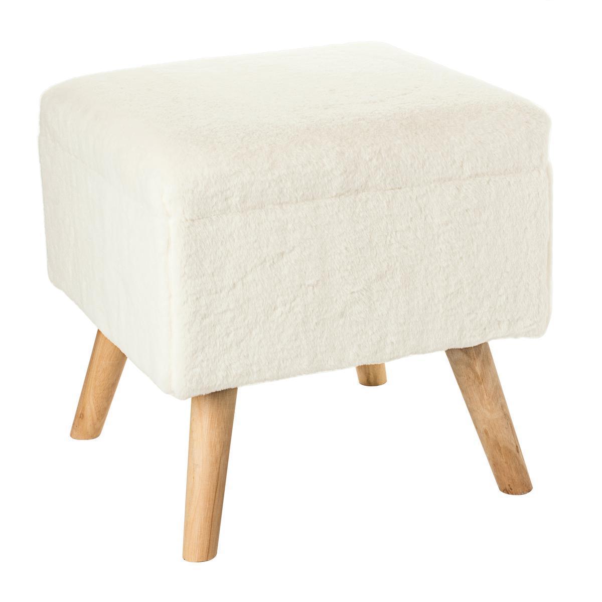 Tabouret coffre fourrure - 40 x 40 x H 40 cm - Blanc