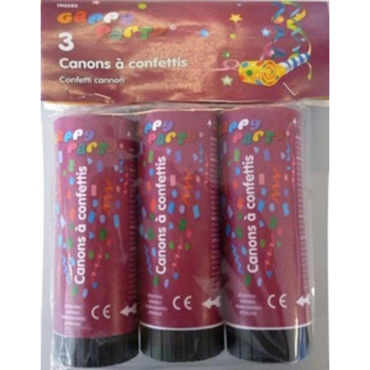 3 canons à confettis - H 11 cm - Multicolore