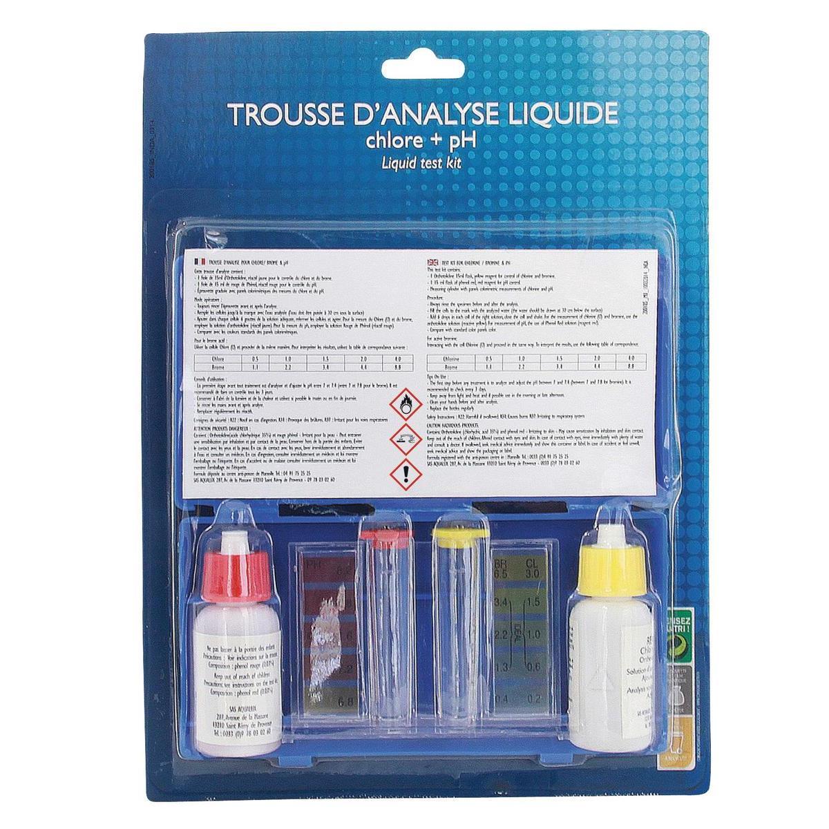 Trousse d'analyse chlore & pH - 2 fioles - L 24 x l 18 cm - Bleu