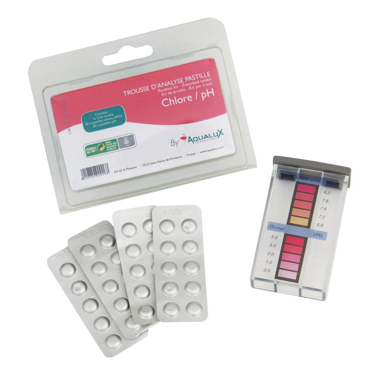 Trousse d'analyse chlore et pH - 2 x 20 pastilles - 3.5 x 10 x 3 cm - Multicolore