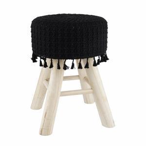 Tabouret tressé pompons - 30 x H 42 cm - Noir