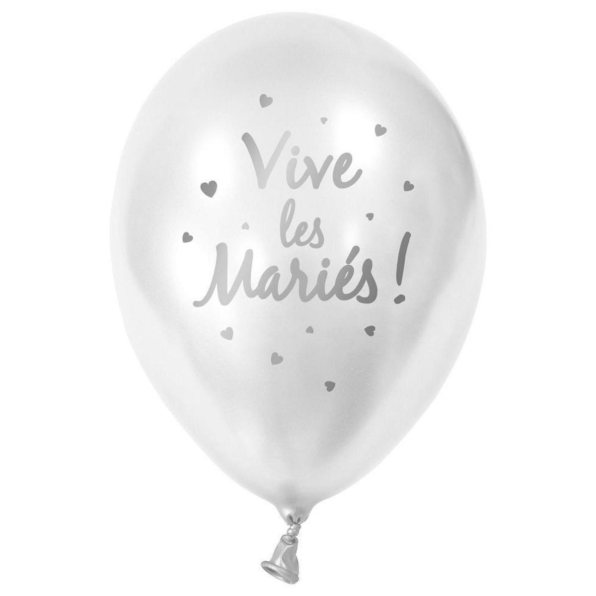 ballon nacre imp. metal vives les maries d30cm (x 6) argent