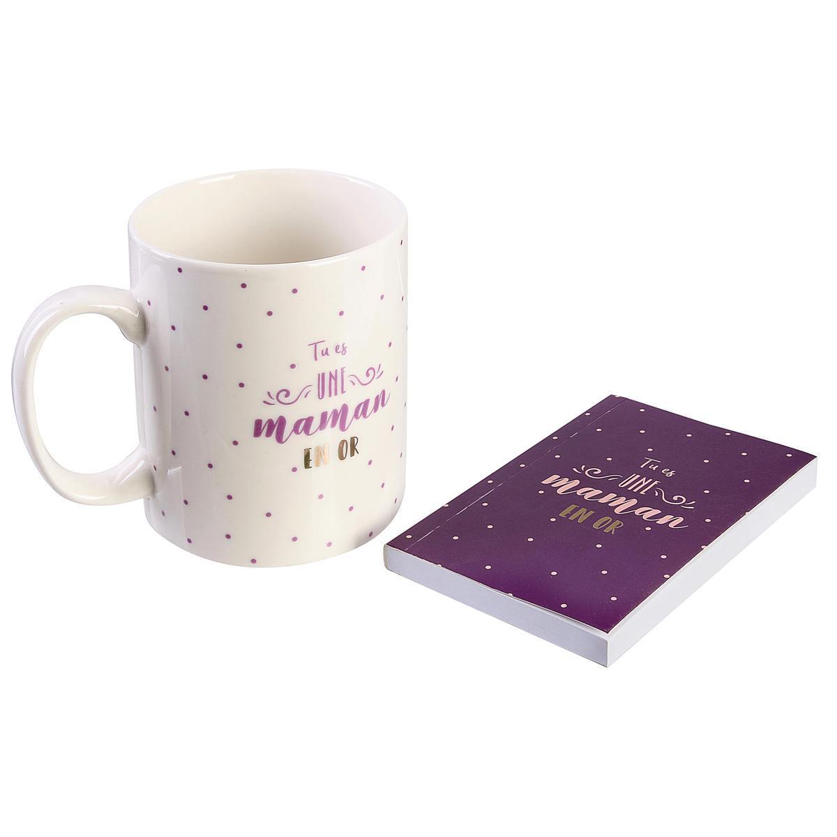 Ensemble mug et carnet Maman en or