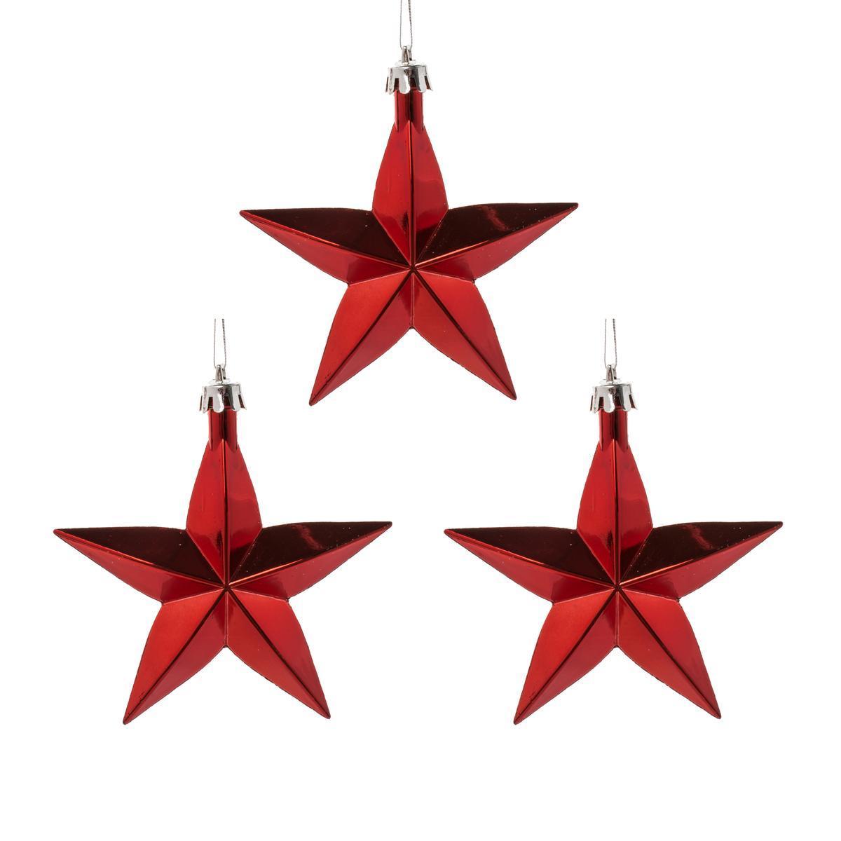 3 suspensions étoile - ø 9 cm - Rouge