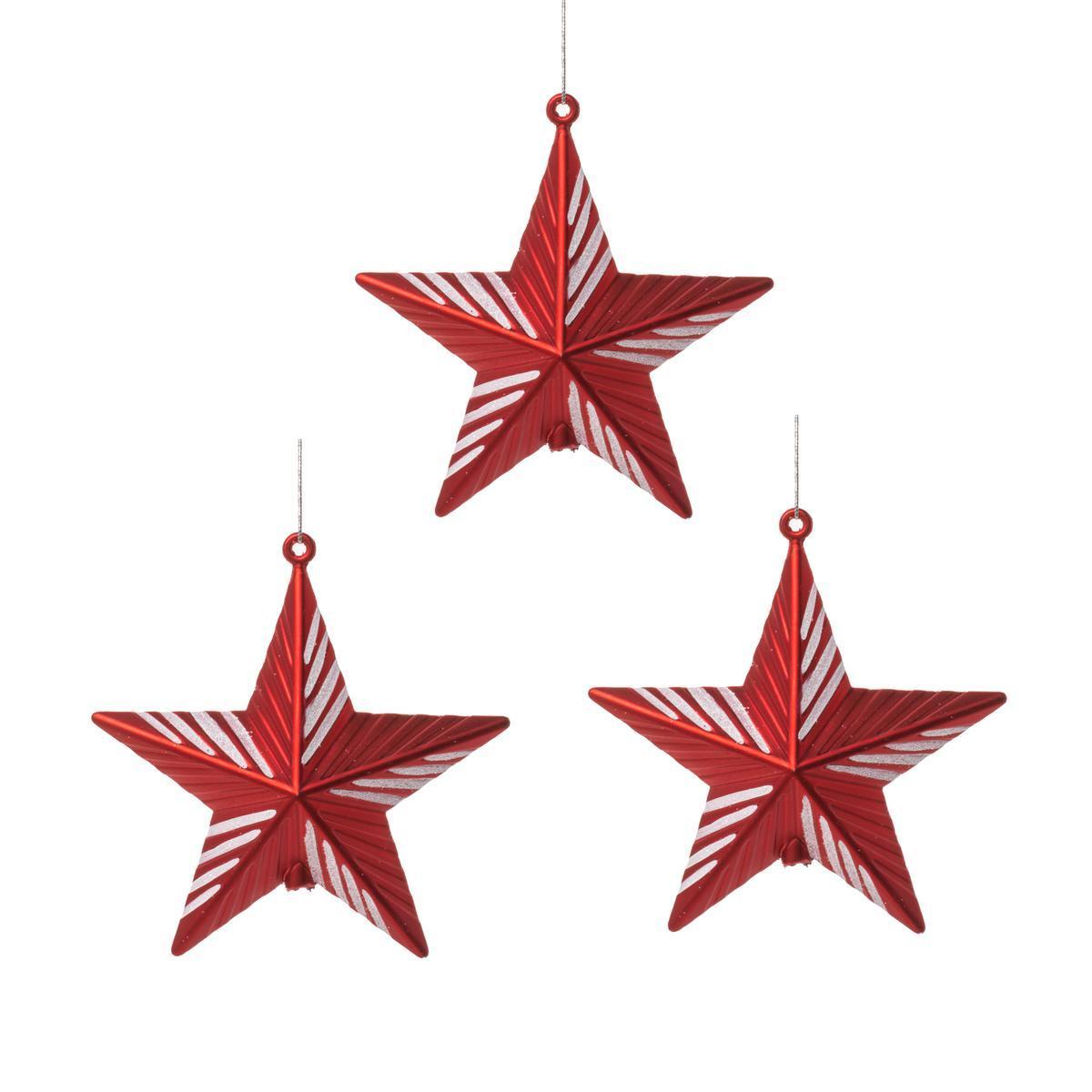3 suspensions étoile - ø 9 cm - Rouge