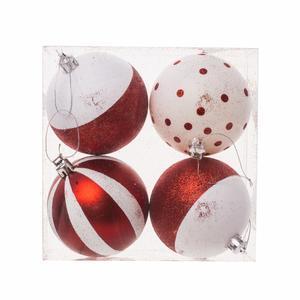 4 boules de Noël - ø 7 cm - Rouge, blanc