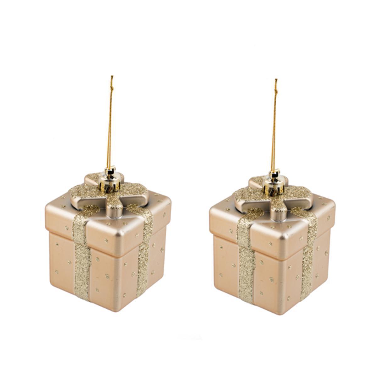 2 suspensions cadeau - H 7 cm - Or