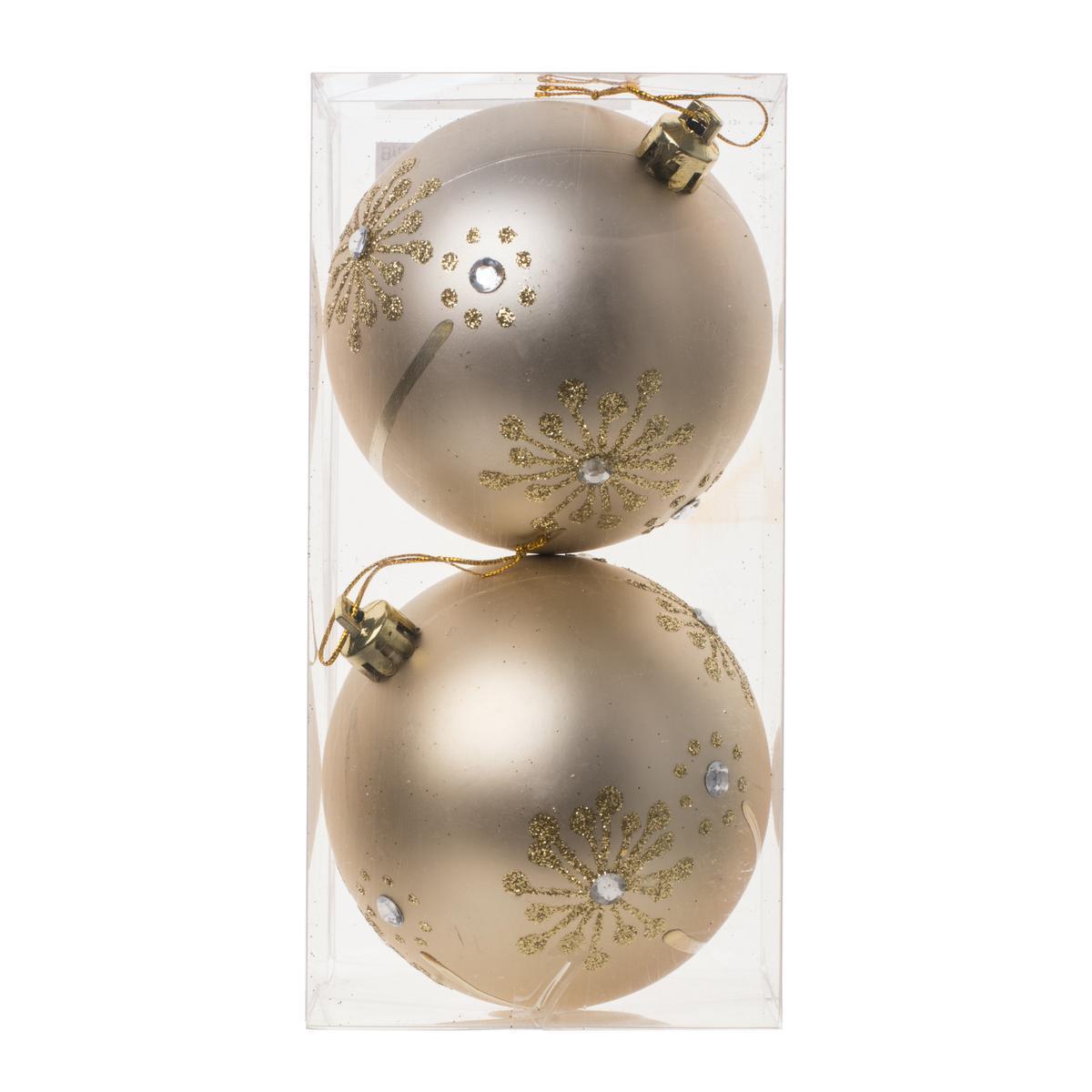 2 boules de Noël à flocons - ø 8 cm - Or